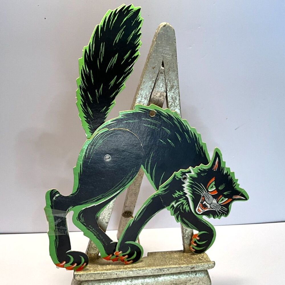 Vintage Halloween Cat Diecut Beistle Jointed Black Cat